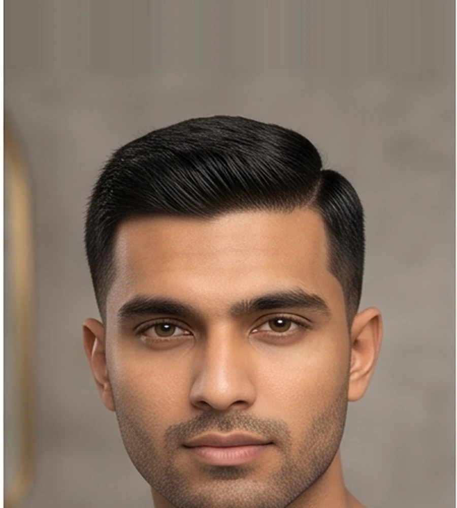 Men classic crew cut haircut with tapered sides and short textured top