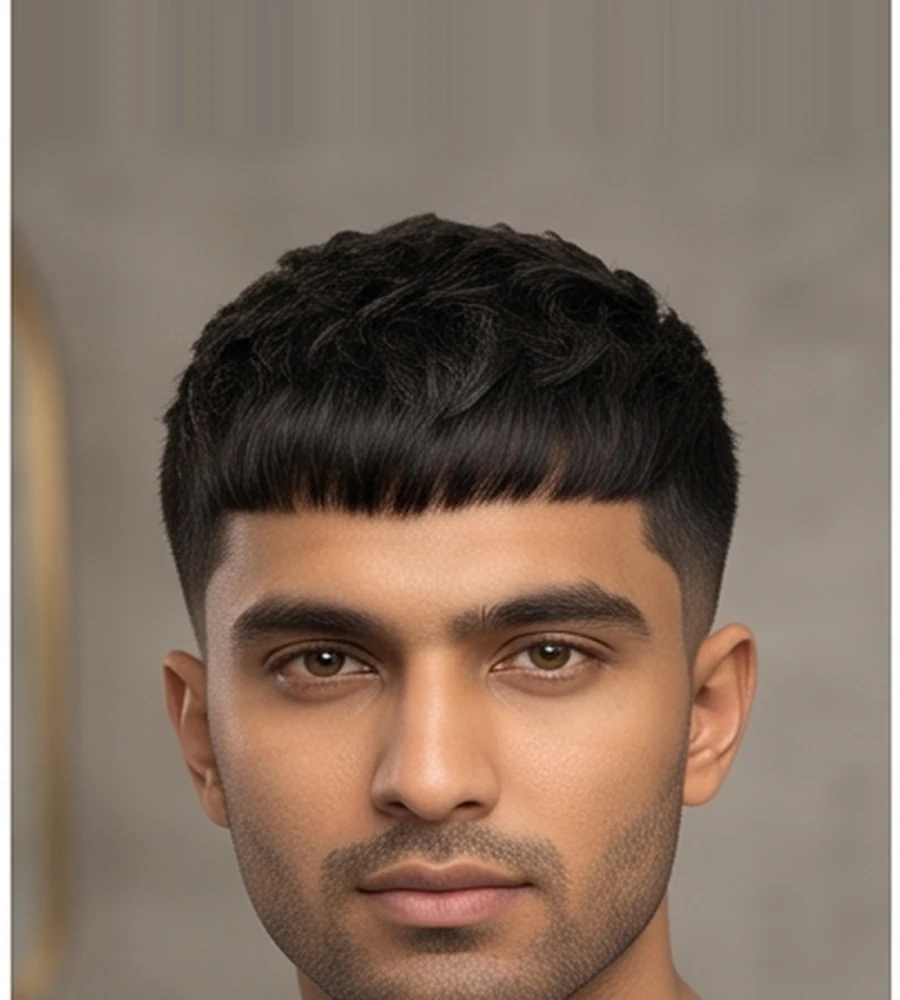 French crop haircut with short textured top and defined front fringe