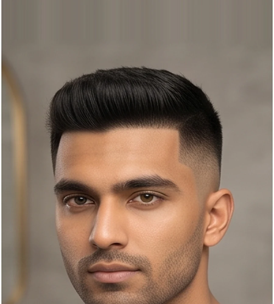High skin fade haircut with pronounced contrast and short structured crown