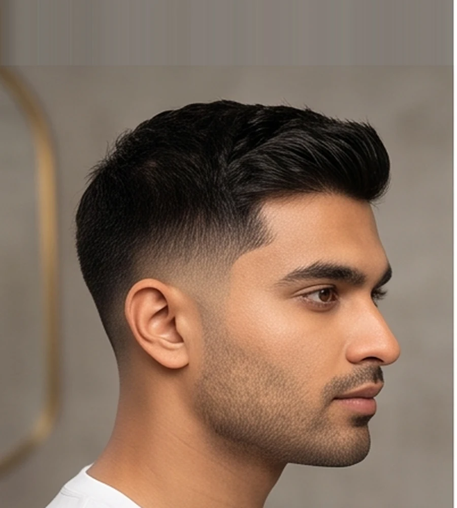 Customized short haircut design tailored with a classic tapered neckline
