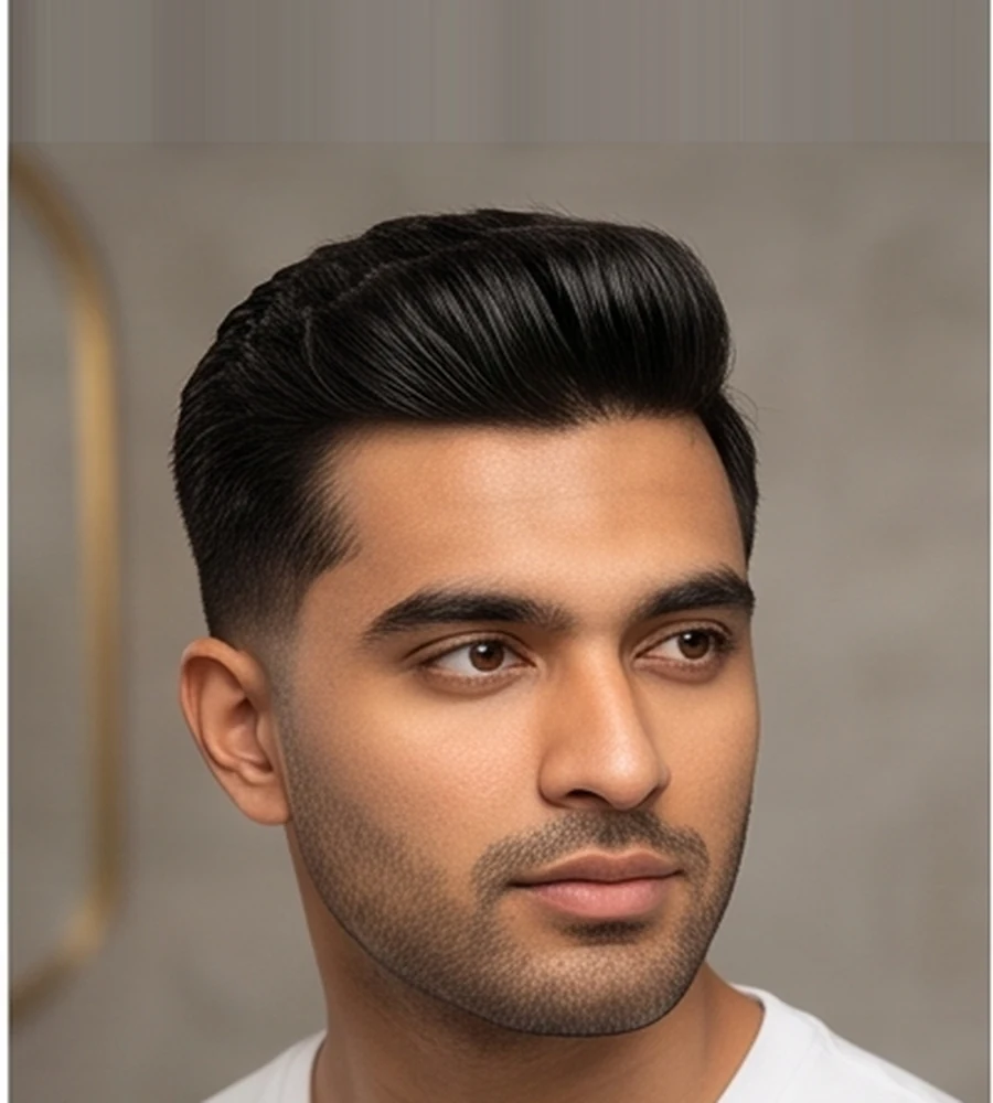 Short quiff hairstyle for men styled upwards with light volume