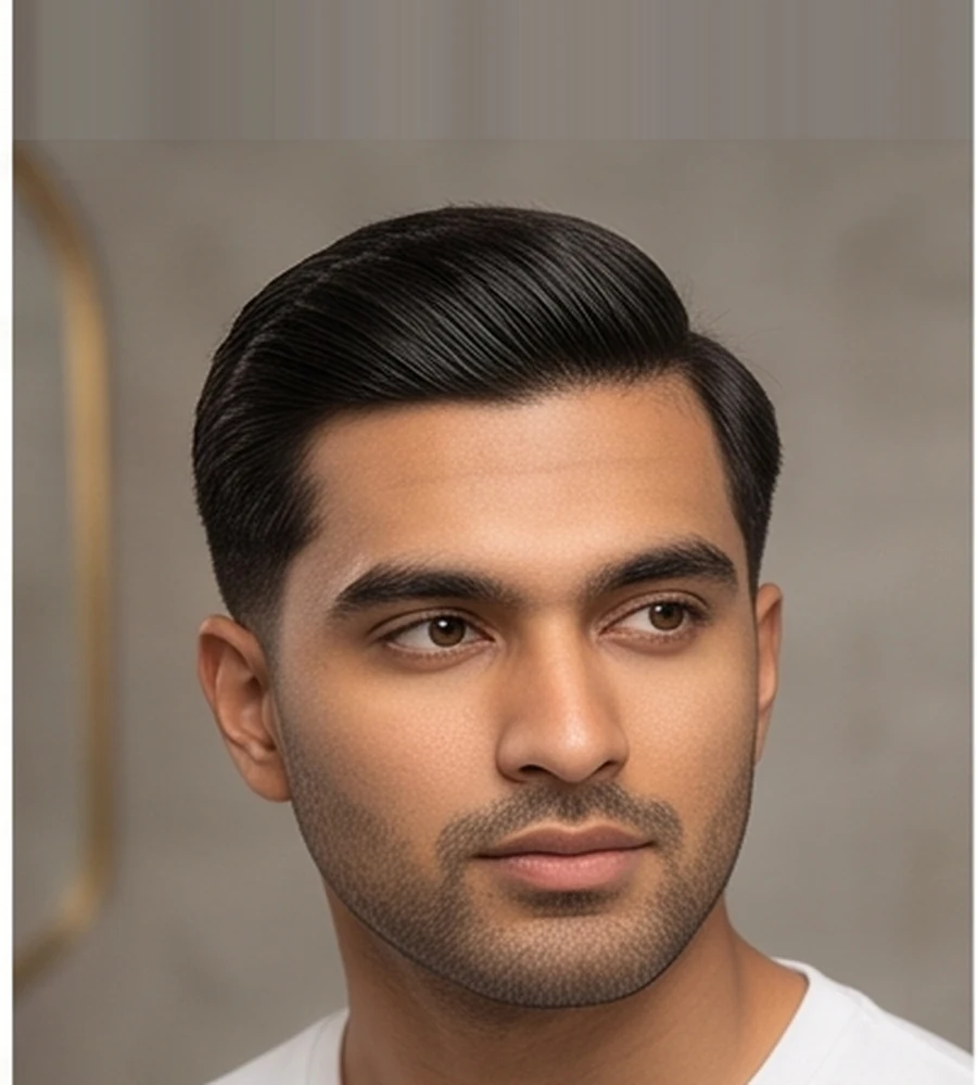 Classic short side part haircut for men styled neatly with matte paste